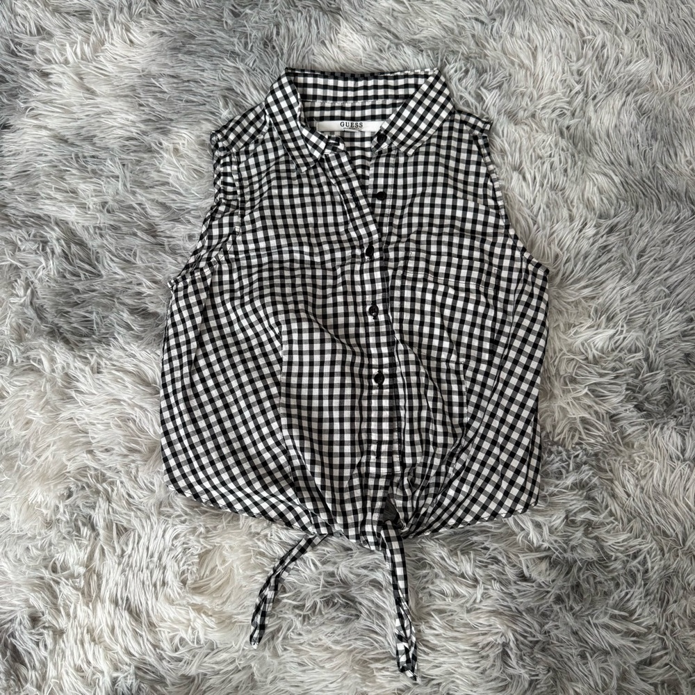 Guess Gingham Marilyn Monroe Retro Collared Button Up Black White Checkered XS